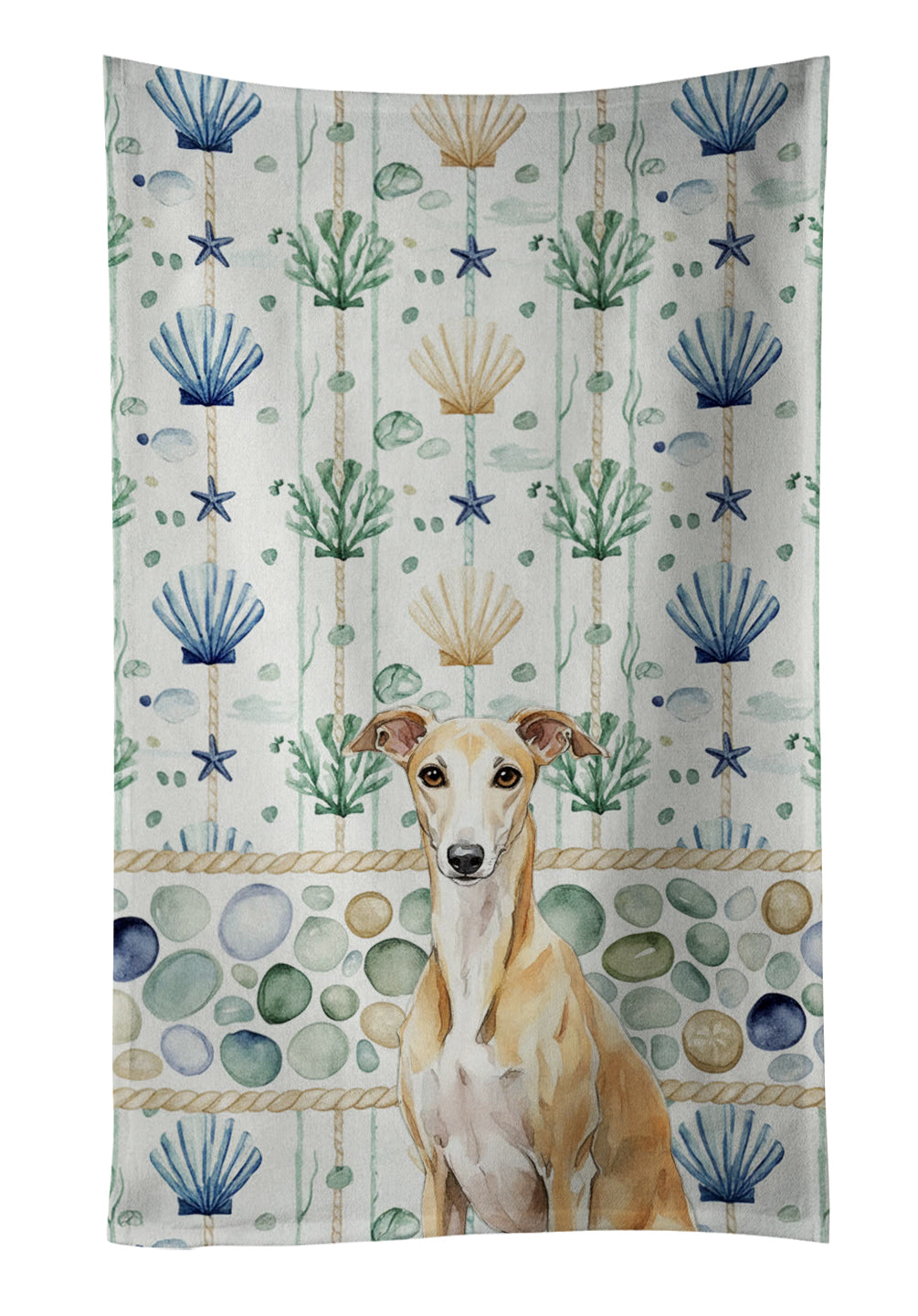 Caroline's Treasures Fawn Whippet Coastal Sea Glass Kitchen Towel