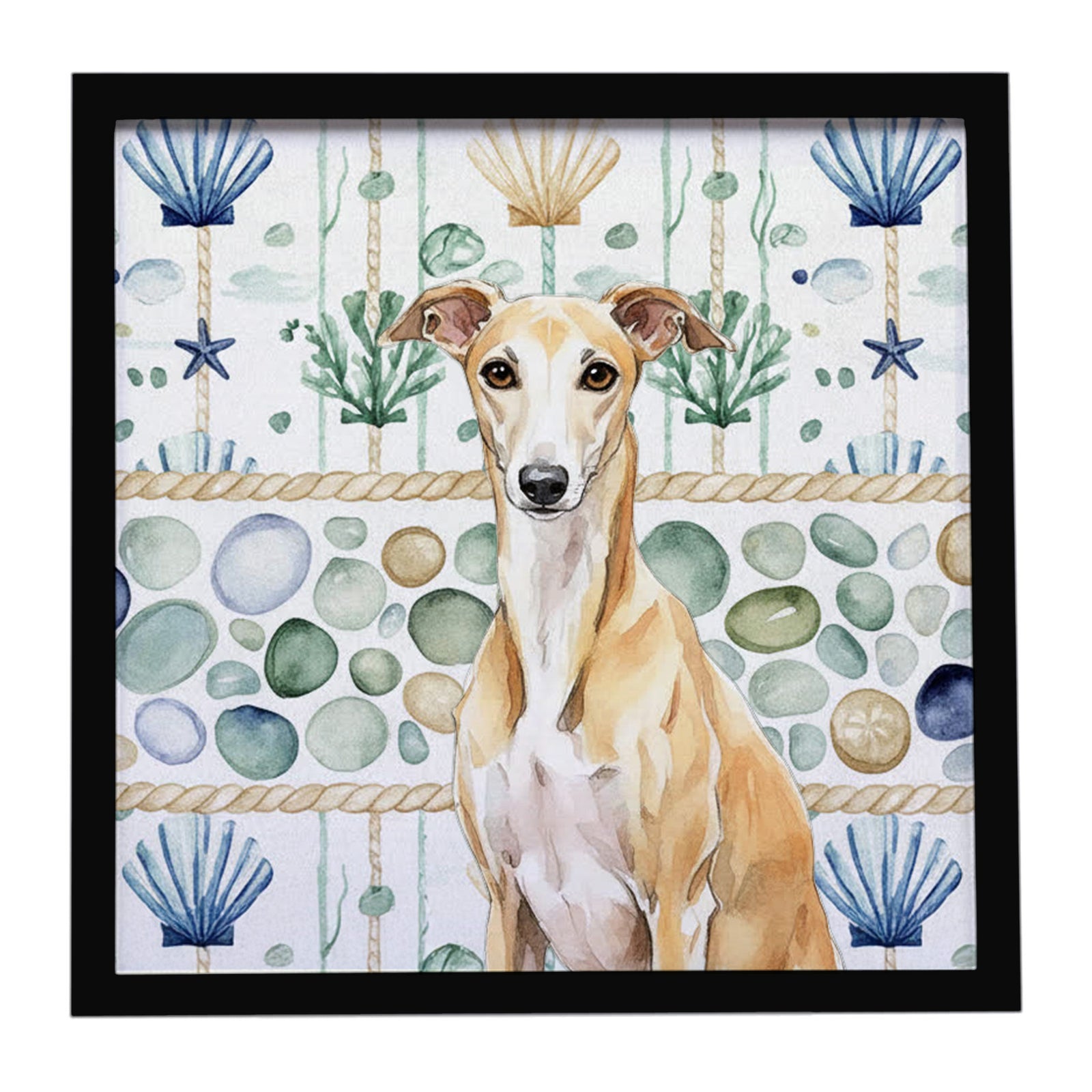 Caroline's Treasures Fawn Whippet Coastal Sea Glass Framed Metal Print