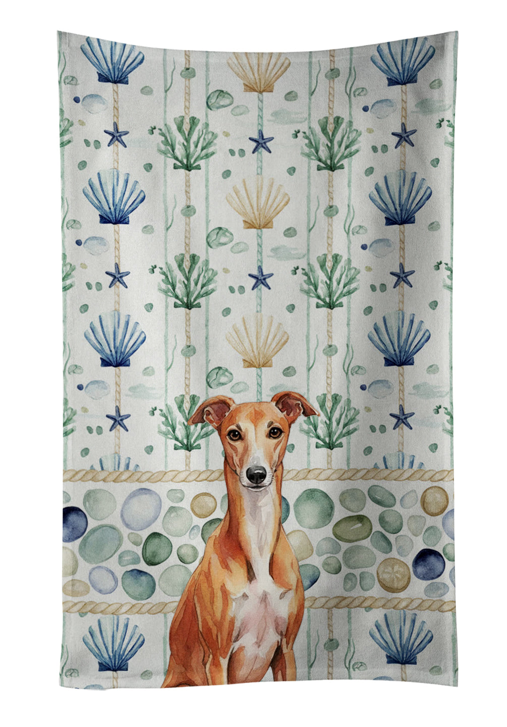 Caroline's Treasures Red Whippet Coastal Sea Glass Kitchen Towel