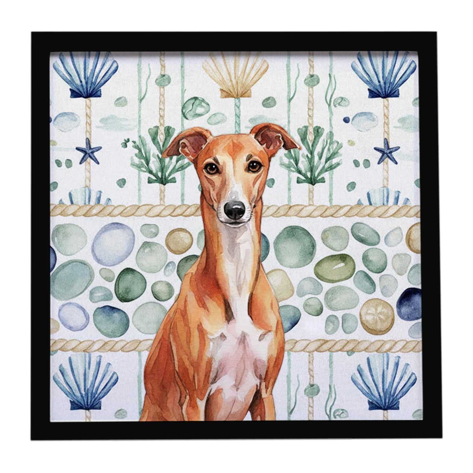 Caroline's Treasures Red Whippet Coastal Sea Glass Framed Metal Print