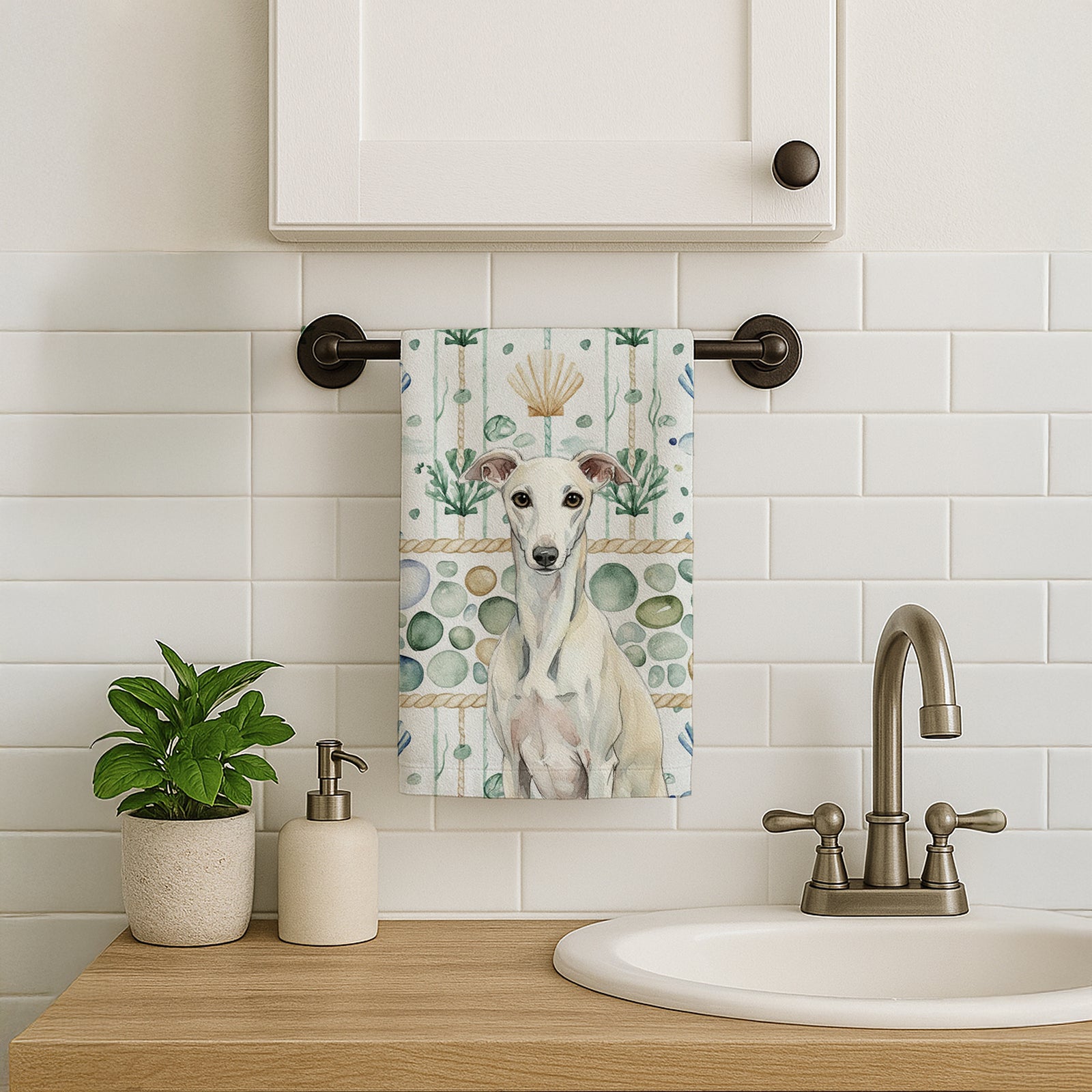 Caroline's Treasures White Whippet Coastal Sea Glass Kitchen Towel