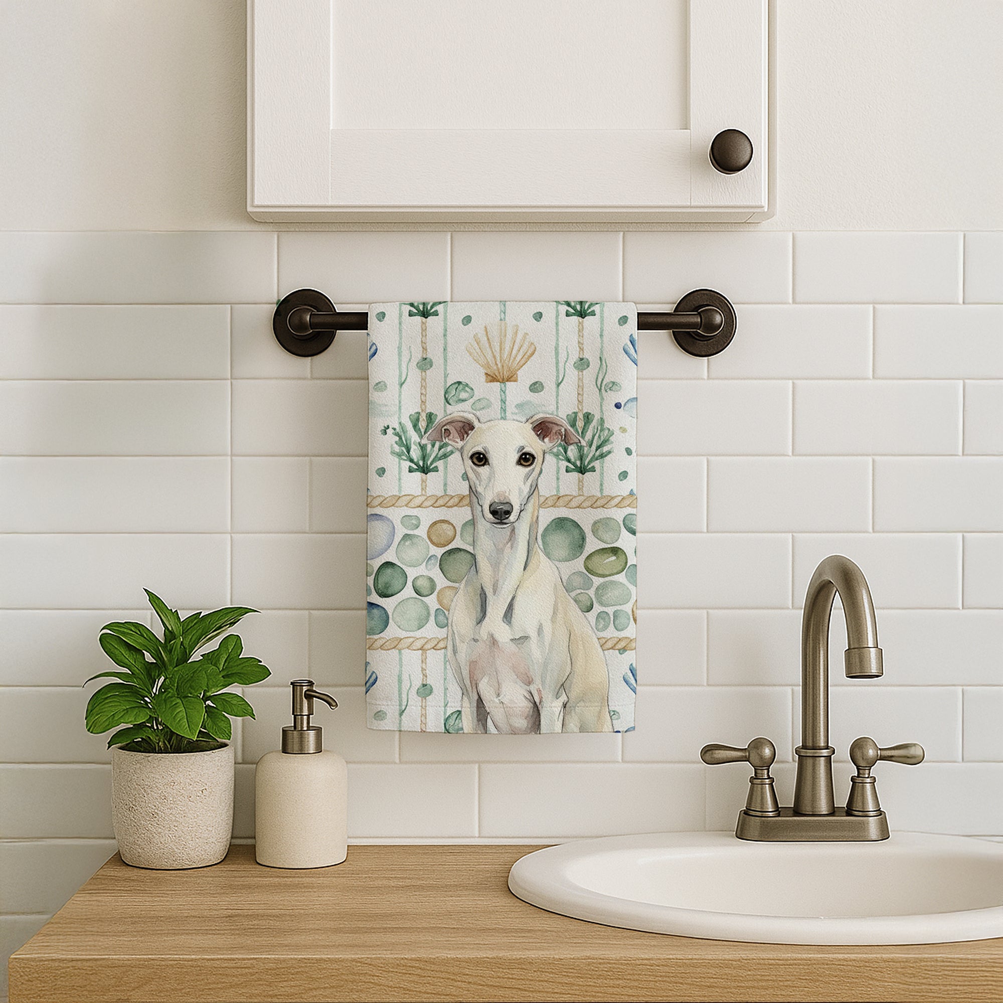 Caroline's Treasures White Whippet Coastal Sea Glass Kitchen Towel