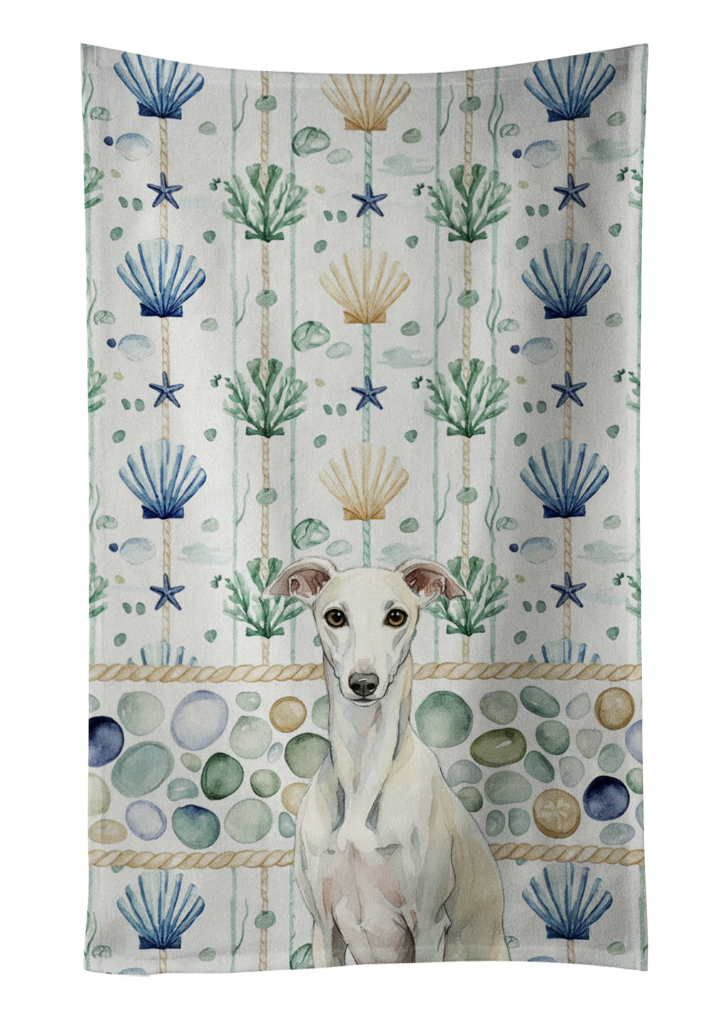 Caroline's Treasures White Whippet Coastal Sea Glass Kitchen Towel