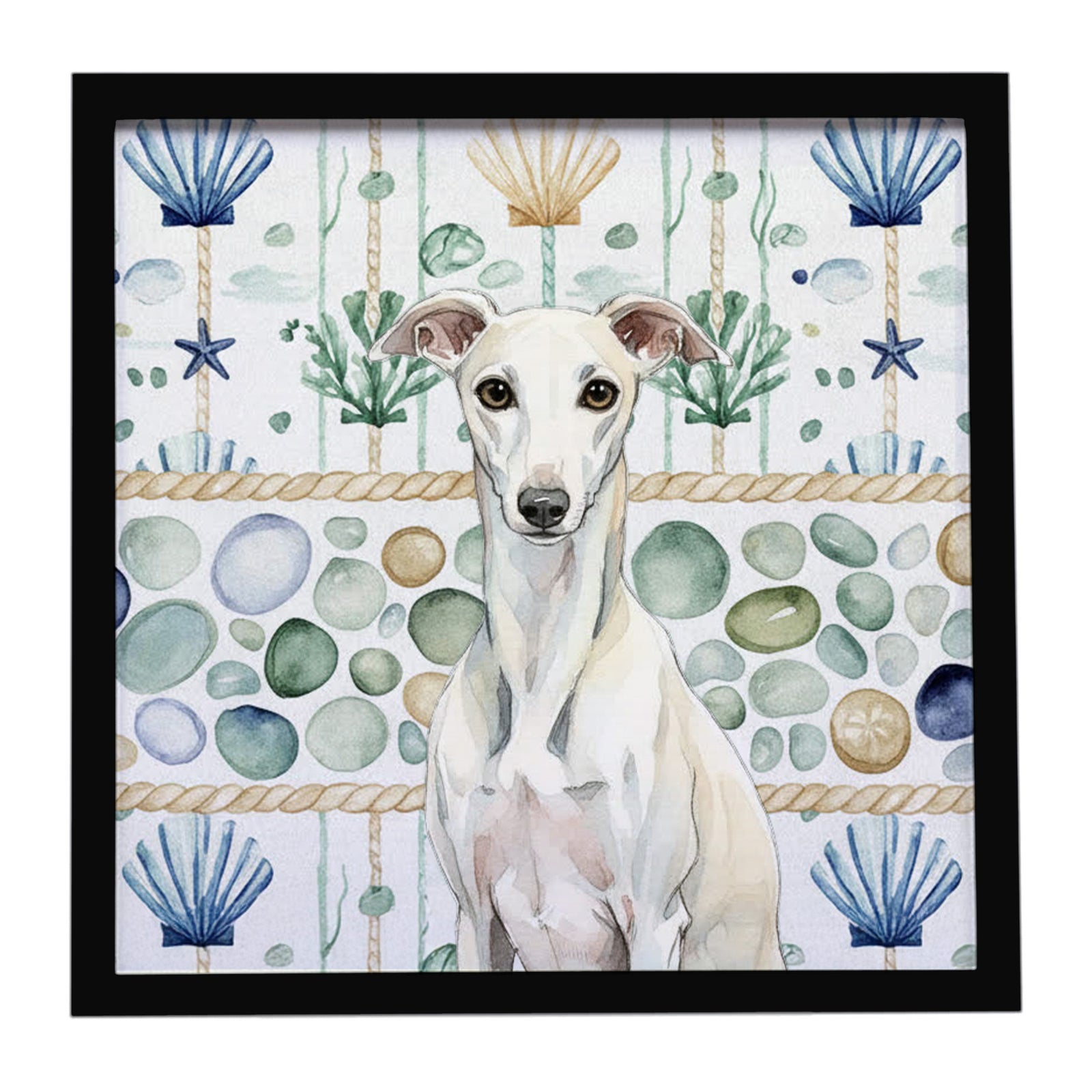 Caroline's Treasures White Whippet Coastal Sea Glass Framed Metal Print