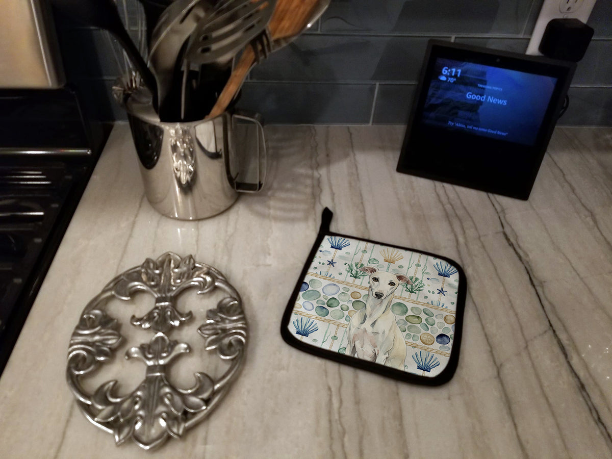 Caroline's Treasures White Whippet Coastal Sea Glass Pair of Pot Holders