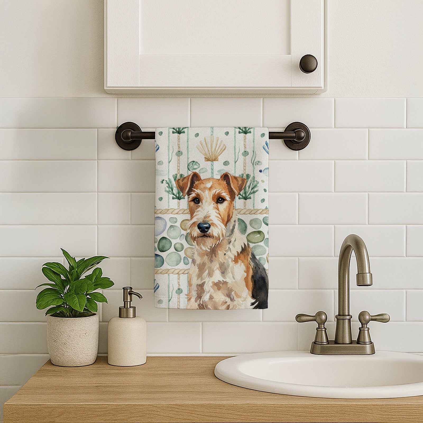 Caroline's Treasures Wire Fox Terrier Coastal Sea Glass Kitchen Towel
