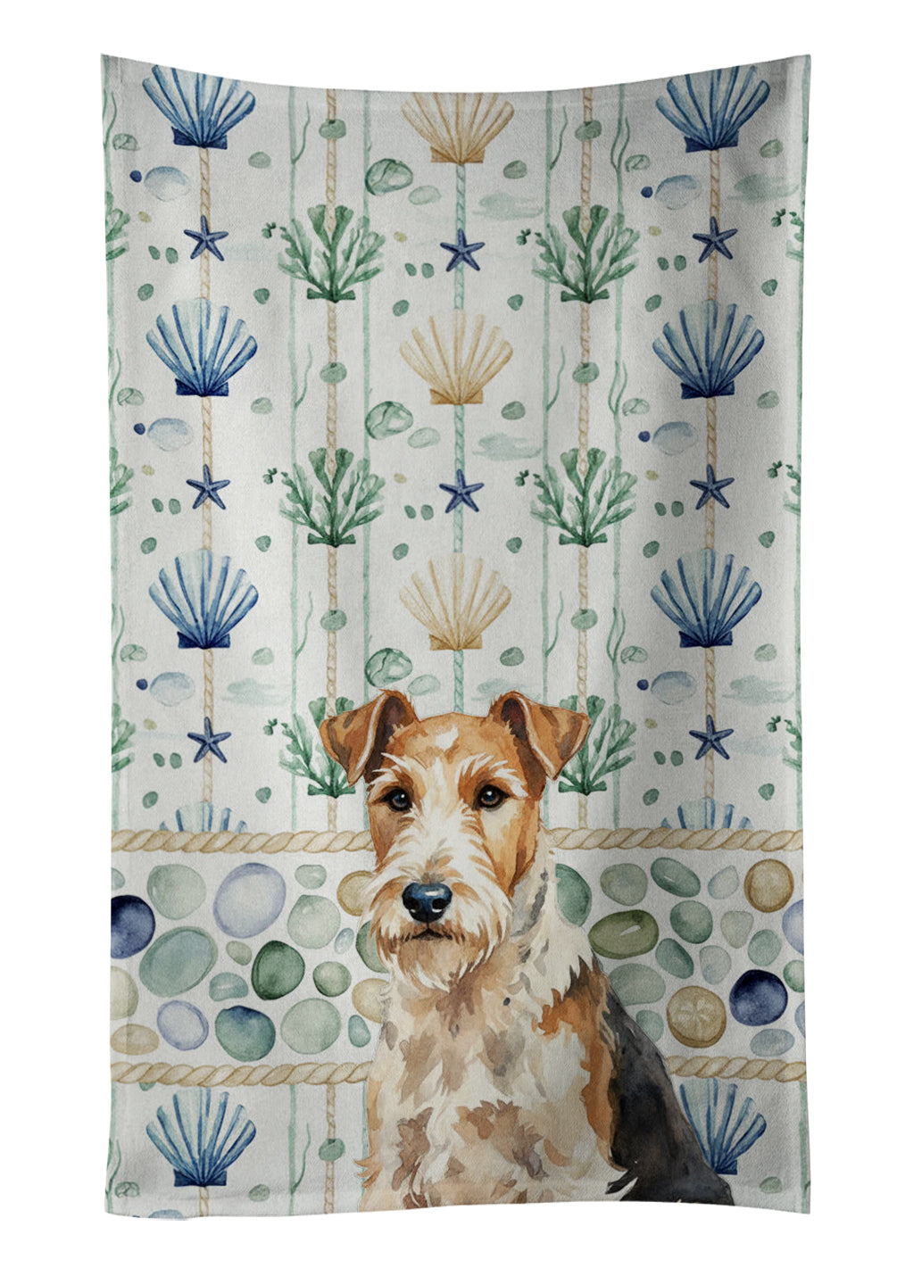 Caroline's Treasures Wire Fox Terrier Coastal Sea Glass Kitchen Towel