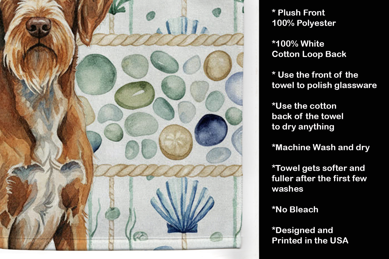 Caroline's Treasures Wirehaired Pointing Griffon Coastal Sea Glass Kitchen Towel