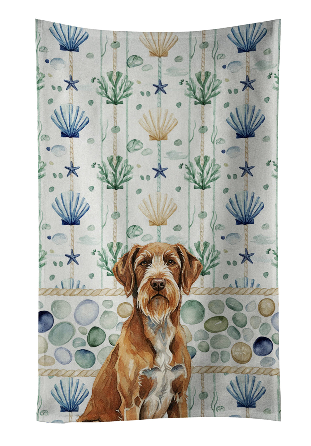 Caroline's Treasures Wirehaired Pointing Griffon Coastal Sea Glass Kitchen Towel