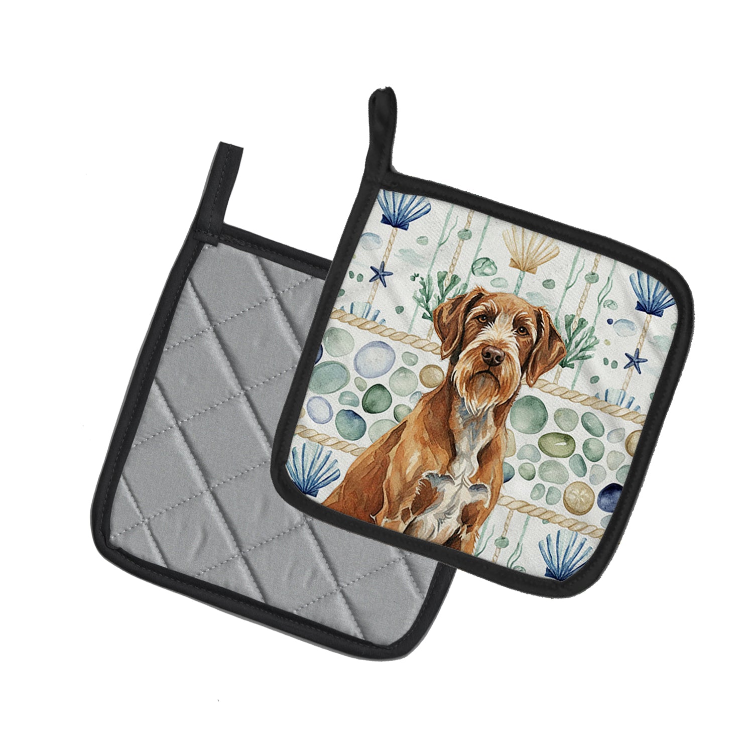 Caroline's Treasures Wirehaired Pointing Griffon Coastal Sea Glass Pair of Pot Holders
