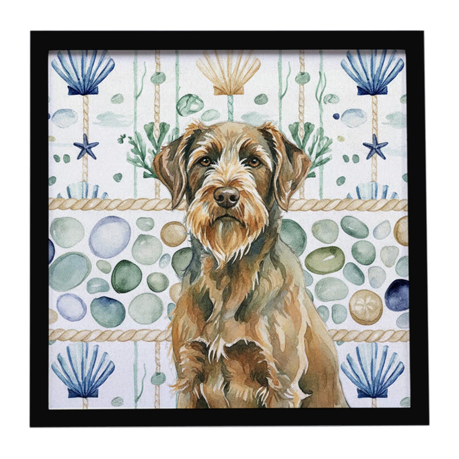 Caroline's Treasures Chestnut Wirehaired Pointing Griffon Coastal Sea Glass Framed Metal Print