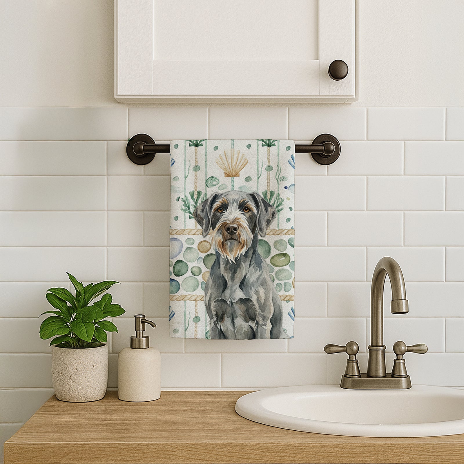 Caroline's Treasures Steel Gray Wirehaired Pointing Griffon Coastal Sea Glass Kitchen Towel