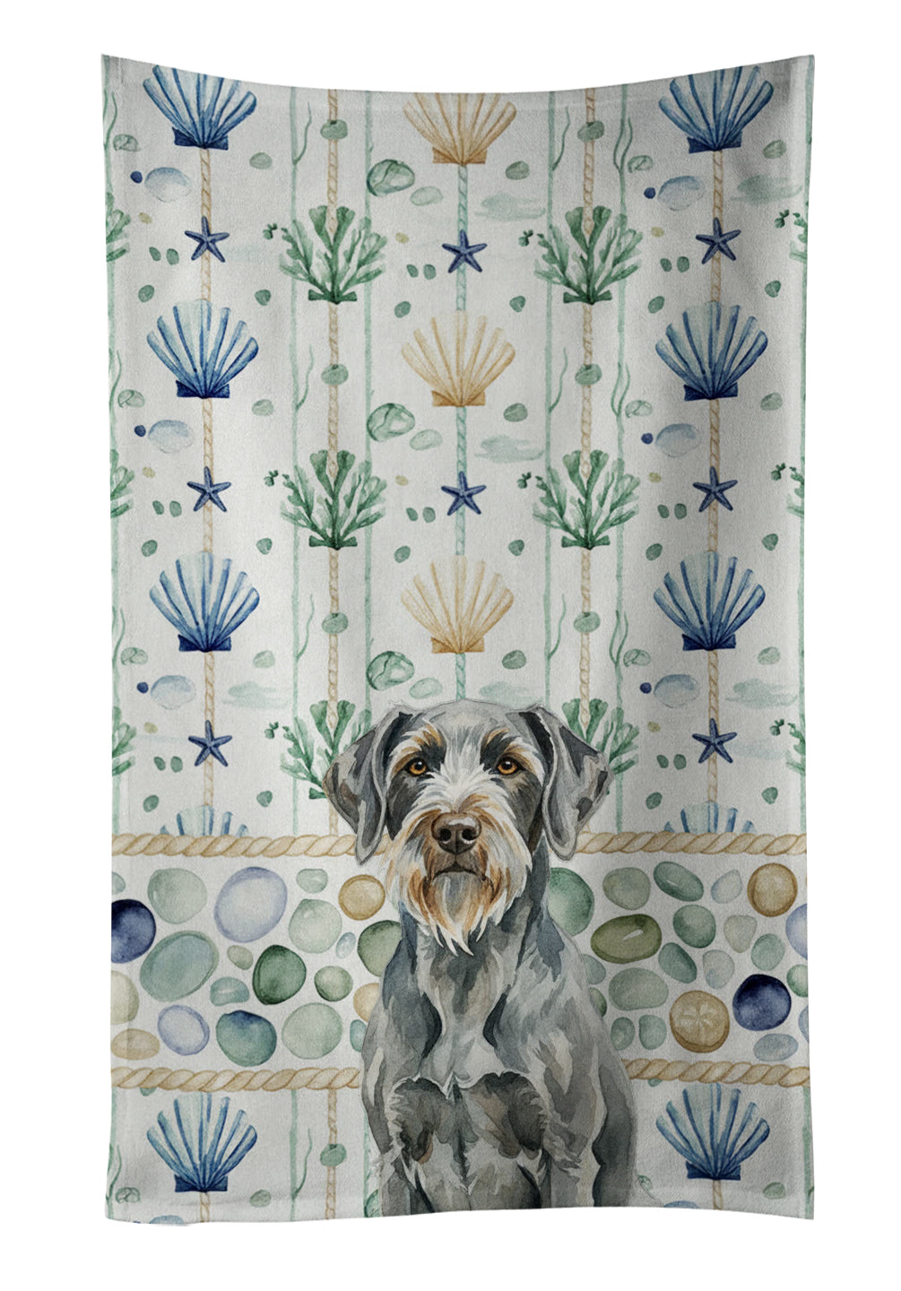 Caroline's Treasures Steel Gray Wirehaired Pointing Griffon Coastal Sea Glass Kitchen Towel