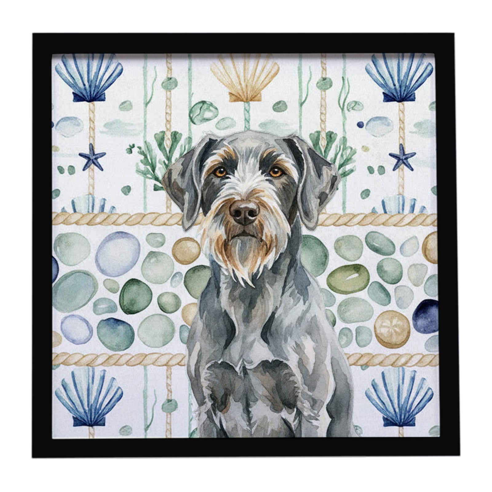 Caroline's Treasures Steel Gray Wirehaired Pointing Griffon Coastal Sea Glass Framed Metal Print