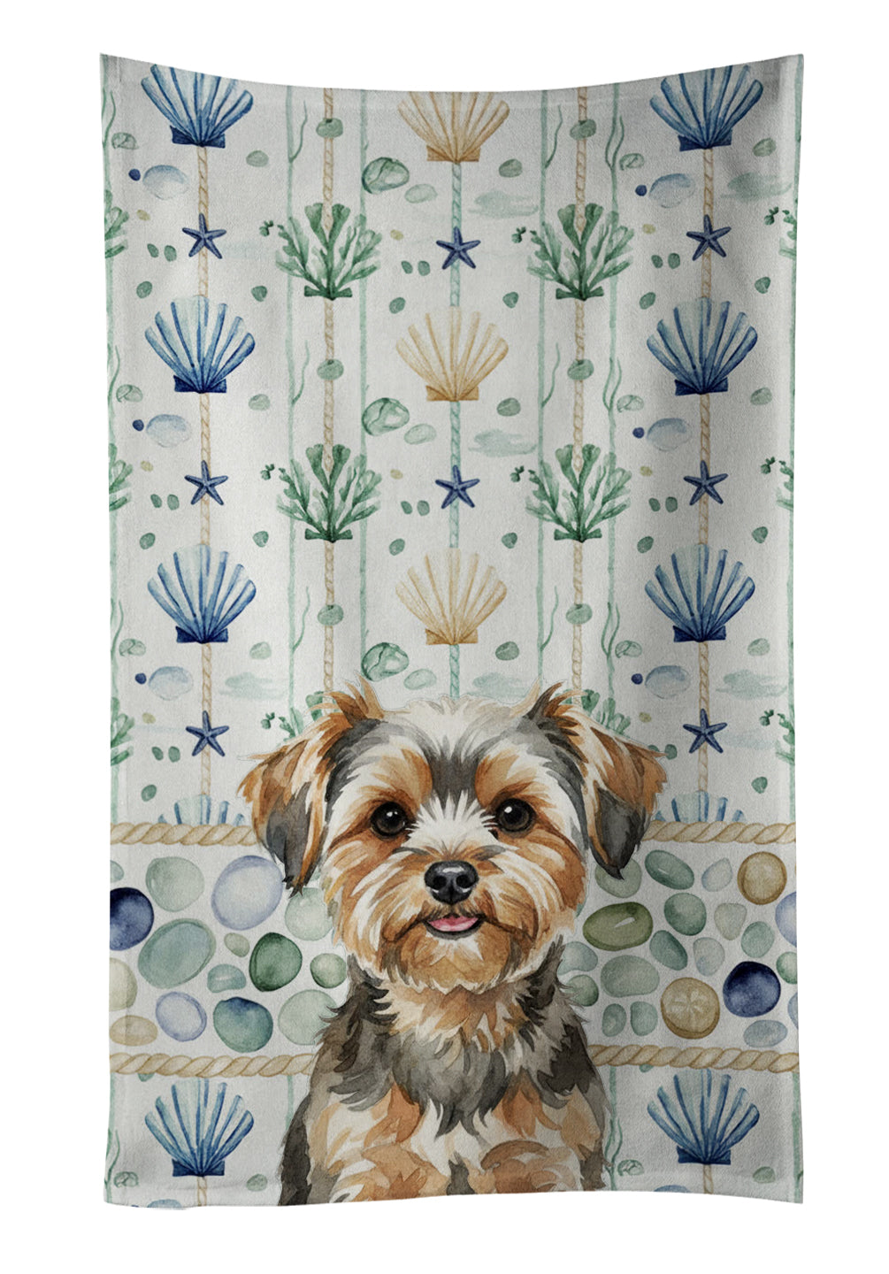 Caroline's Treasures Yorkiepoo Coastal Sea Glass Kitchen Towel