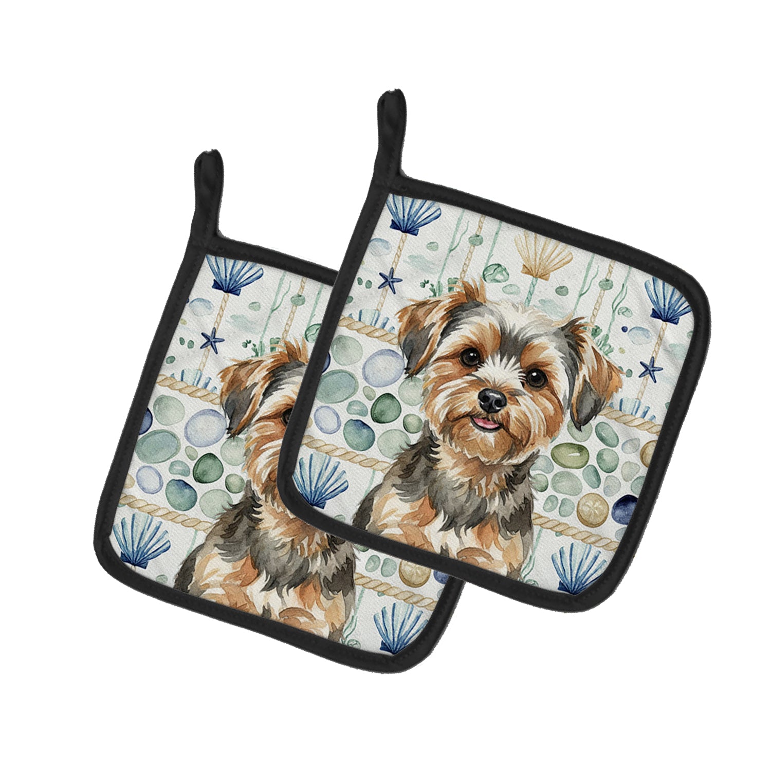 Caroline's Treasures Yorkiepoo Coastal Sea Glass Pair of Pot Holders