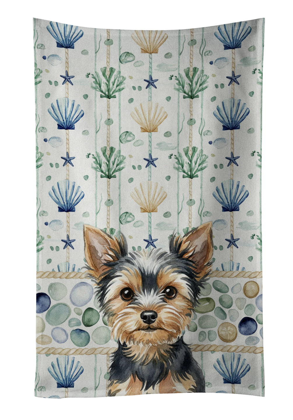 Caroline's Treasures Black and Tan Yorkshire Terrier Coastal Sea Glass Kitchen Towel