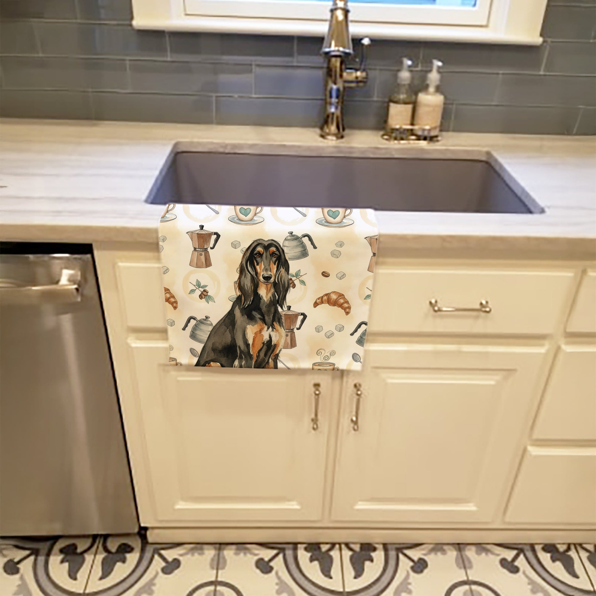 Caroline's Treasures Black & Tan Afghan Hound Coffee Bar Kitchen Towel
