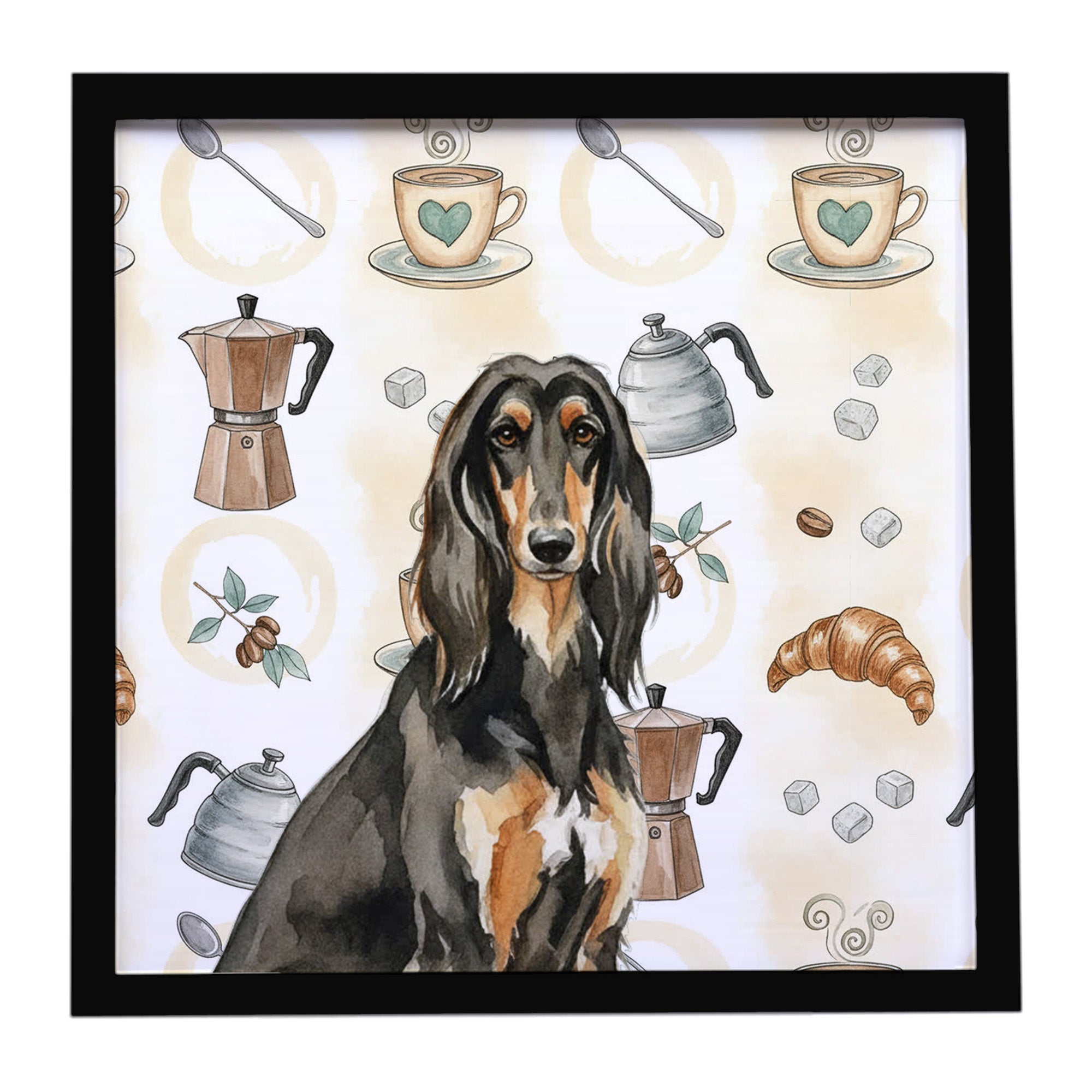 Caroline's Treasures Black & Tan Afghan Hound Coffee Bar Framed Metal Print