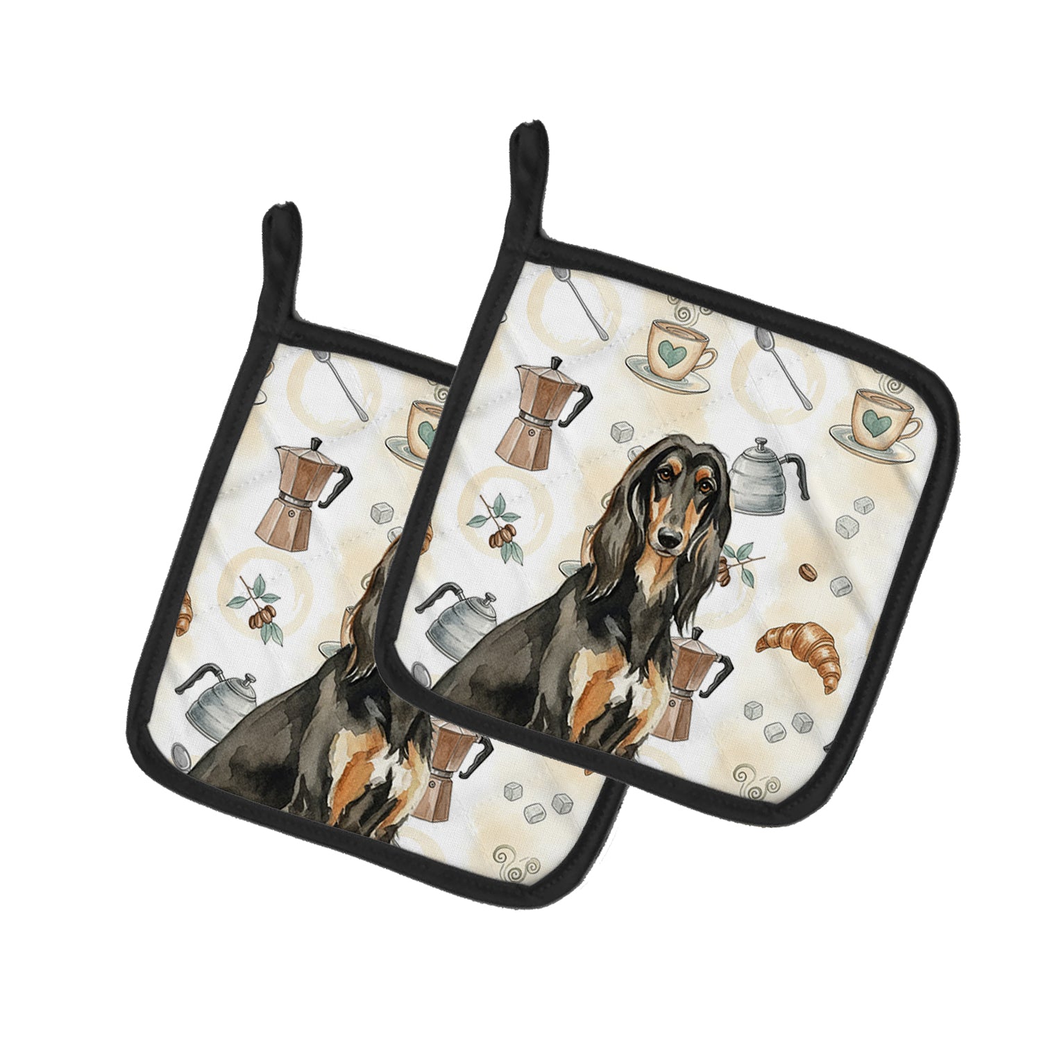 Caroline's Treasures Black & Tan Afghan Hound Coffee Bar Pair of Pot Holders