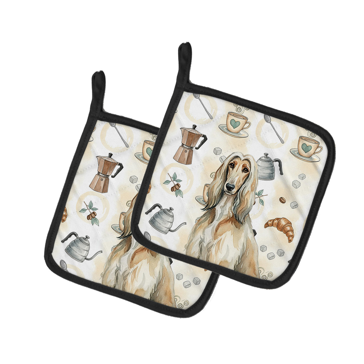 Caroline's Treasures Afghan Hound Coffee Bar Pair of Pot Holders