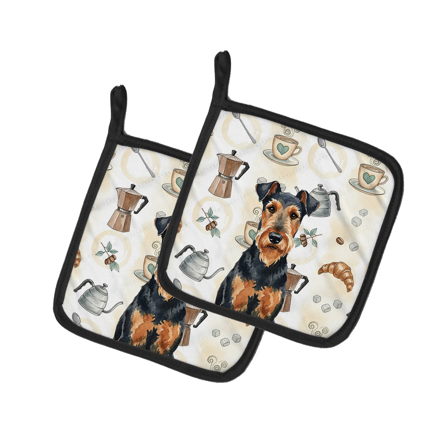 Caroline's Treasures Airedale Terrier Coffee Bar Pair of Pot Holders