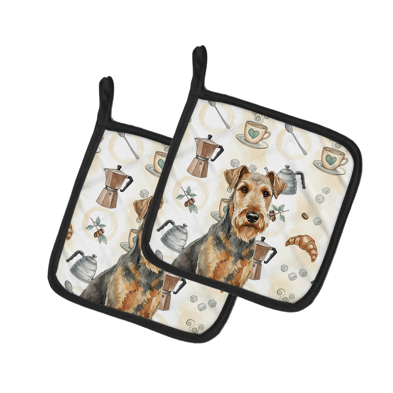 Caroline's Treasures Grizzle Airedale Terrier Coffee Bar Pair of Pot Holders