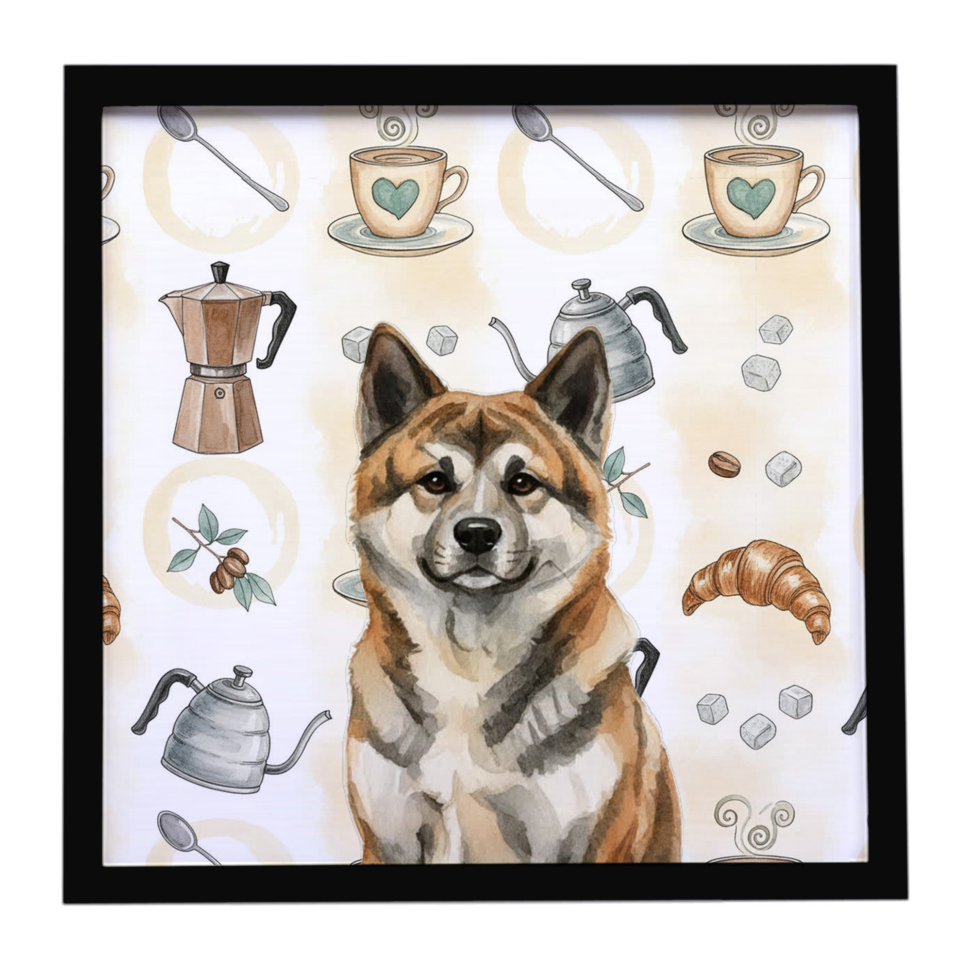 Caroline's Treasures Brindle Akita Coffee Bar Framed Metal Print