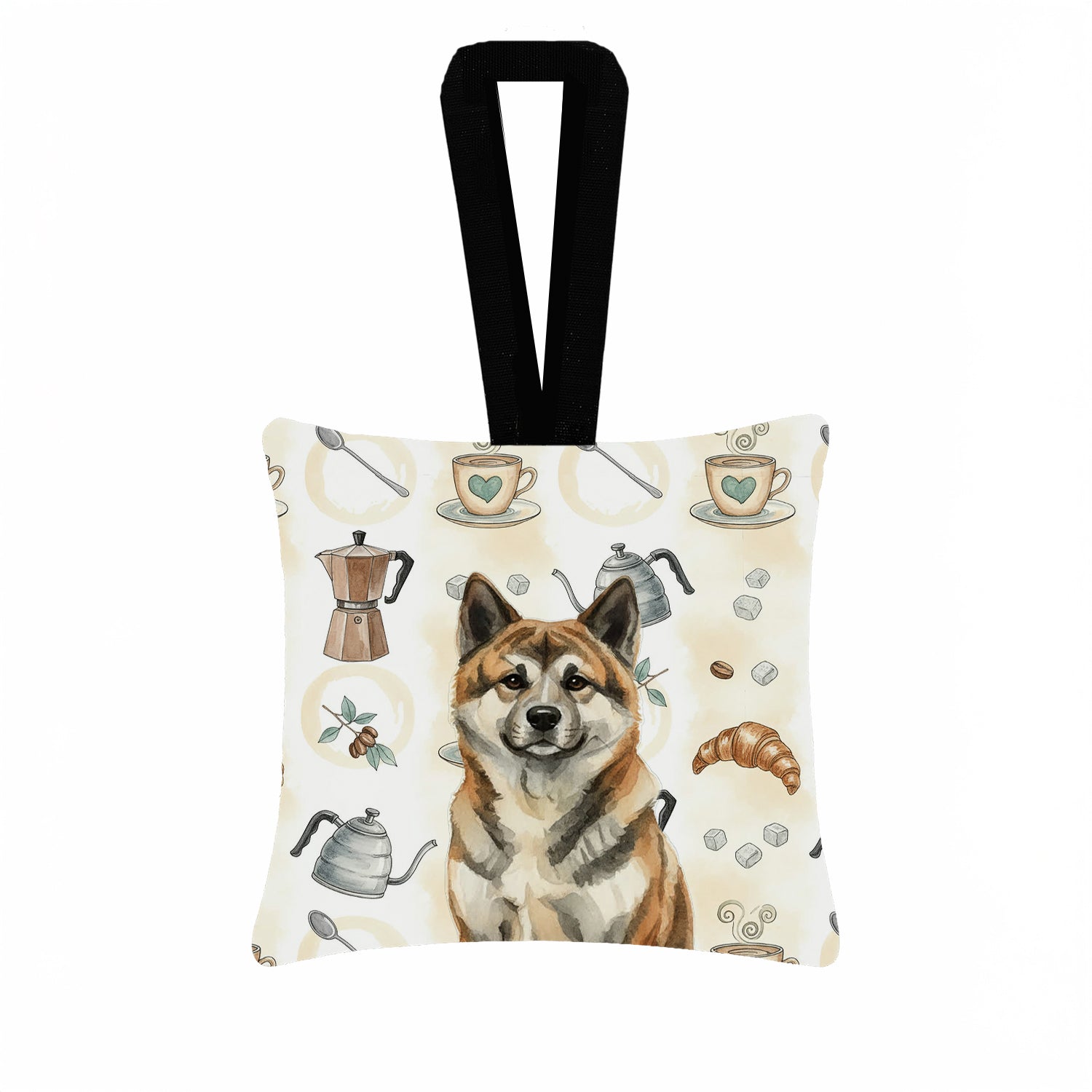 Caroline's Treasures Brindle Akita Coffee Bar Hanging Square Fabric Ornament 3.5 × 3.5