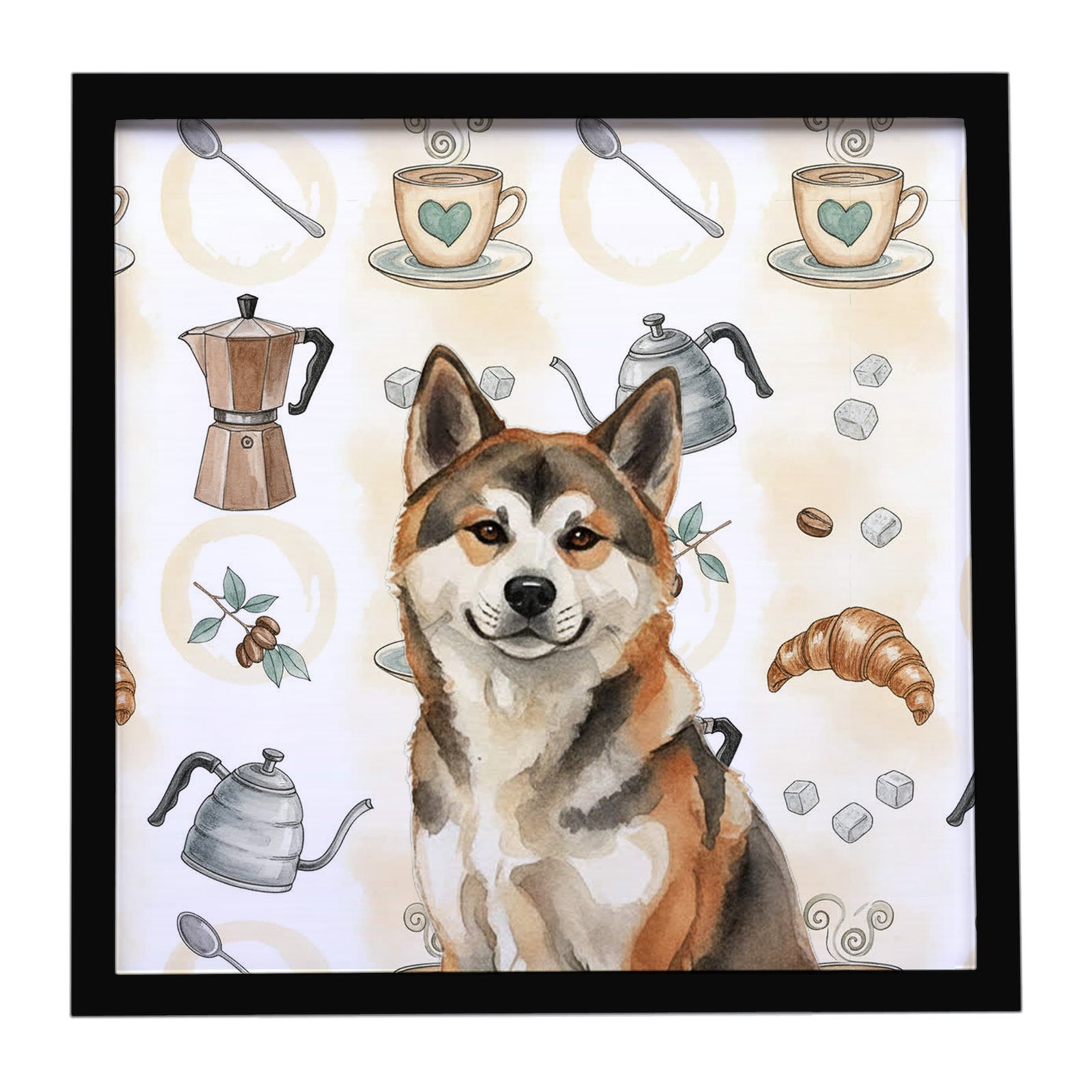 Caroline's Treasures Sesame Akita Coffee Bar Framed Metal Print