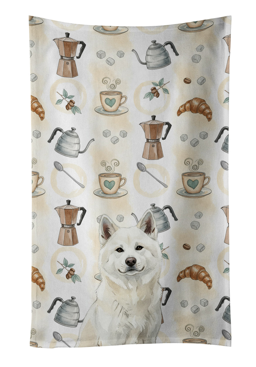 Caroline's Treasures White Akita Coffee Bar Kitchen Towel