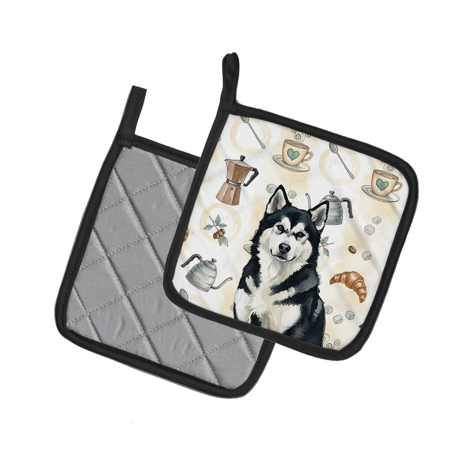 Caroline's Treasures Black and White Alaskan Malamute Coffee Bar Pair of Pot Holders
