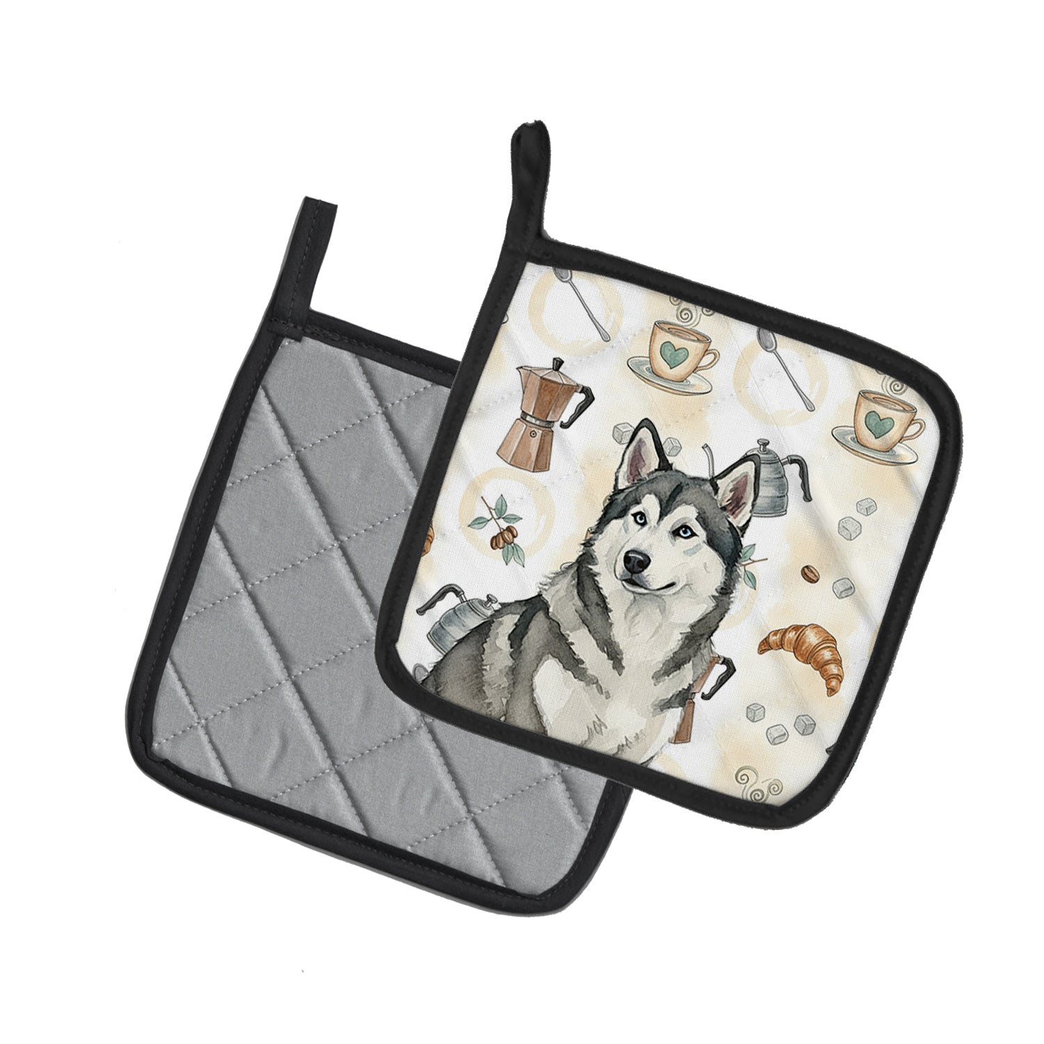 Caroline's Treasures Gray and White Alaskan Malamute Coffee Bar Pair of Pot Holders