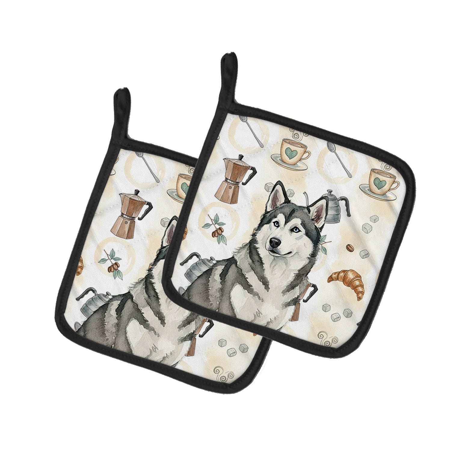 Caroline's Treasures Gray and White Alaskan Malamute Coffee Bar Pair of Pot Holders