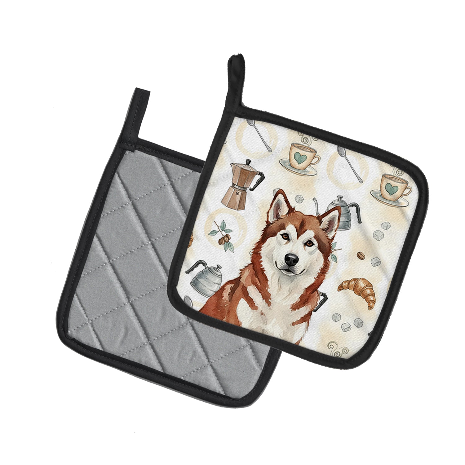 Caroline's Treasures Red and White Alaskan Malamute Coffee Bar Pair of Pot Holders