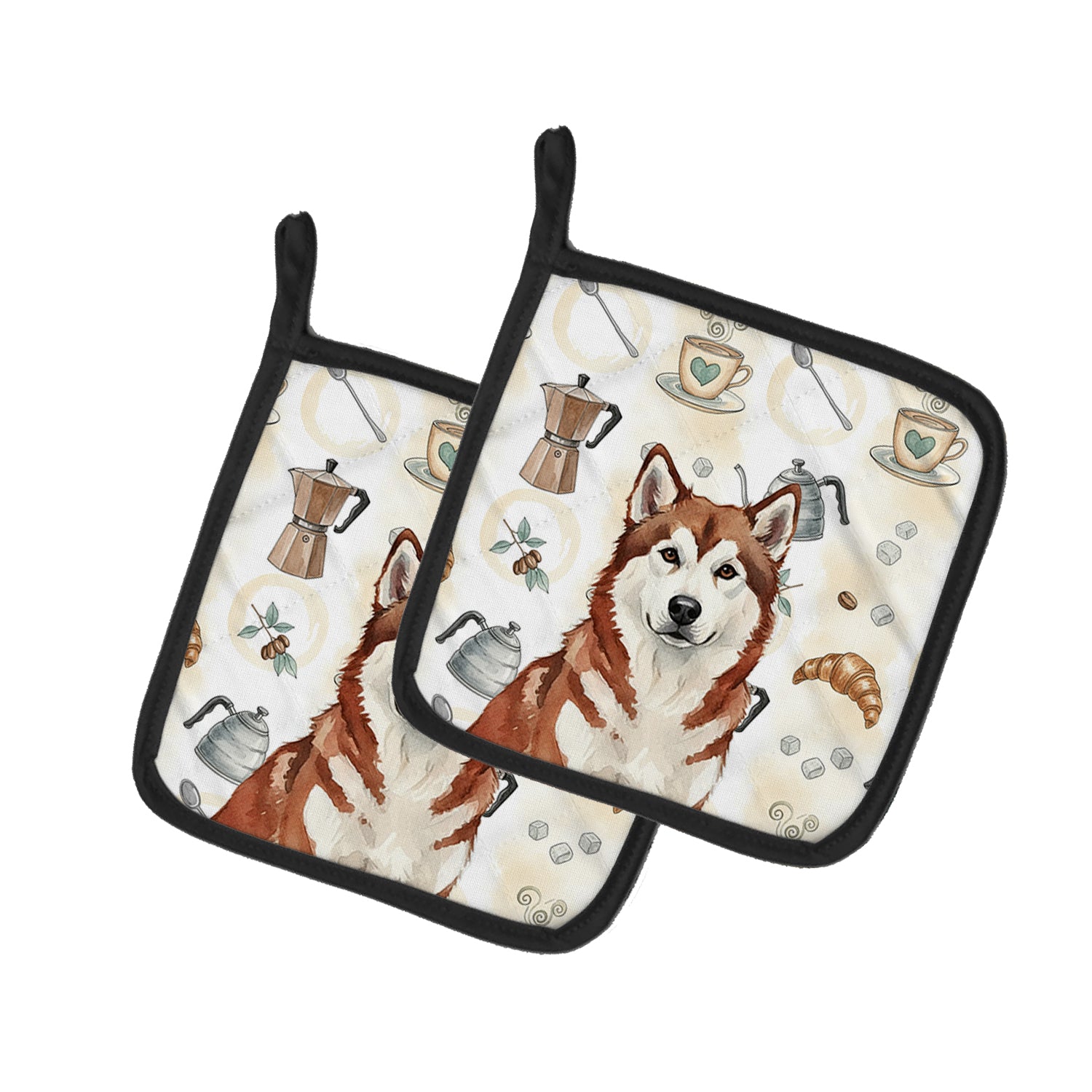 Caroline's Treasures Red and White Alaskan Malamute Coffee Bar Pair of Pot Holders
