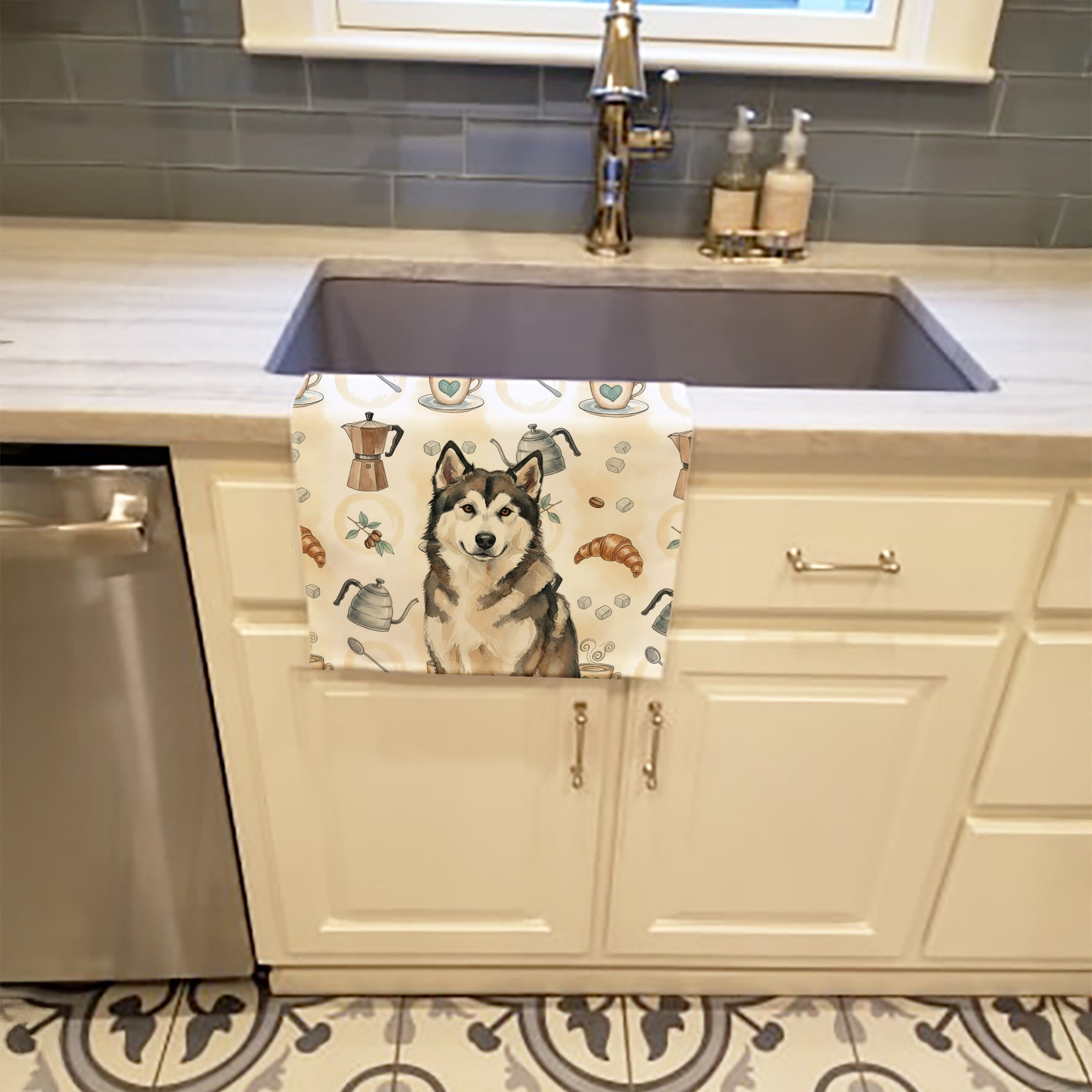 Caroline's Treasures Sable and White Alaskan Malamute Coffee Bar Kitchen Towel