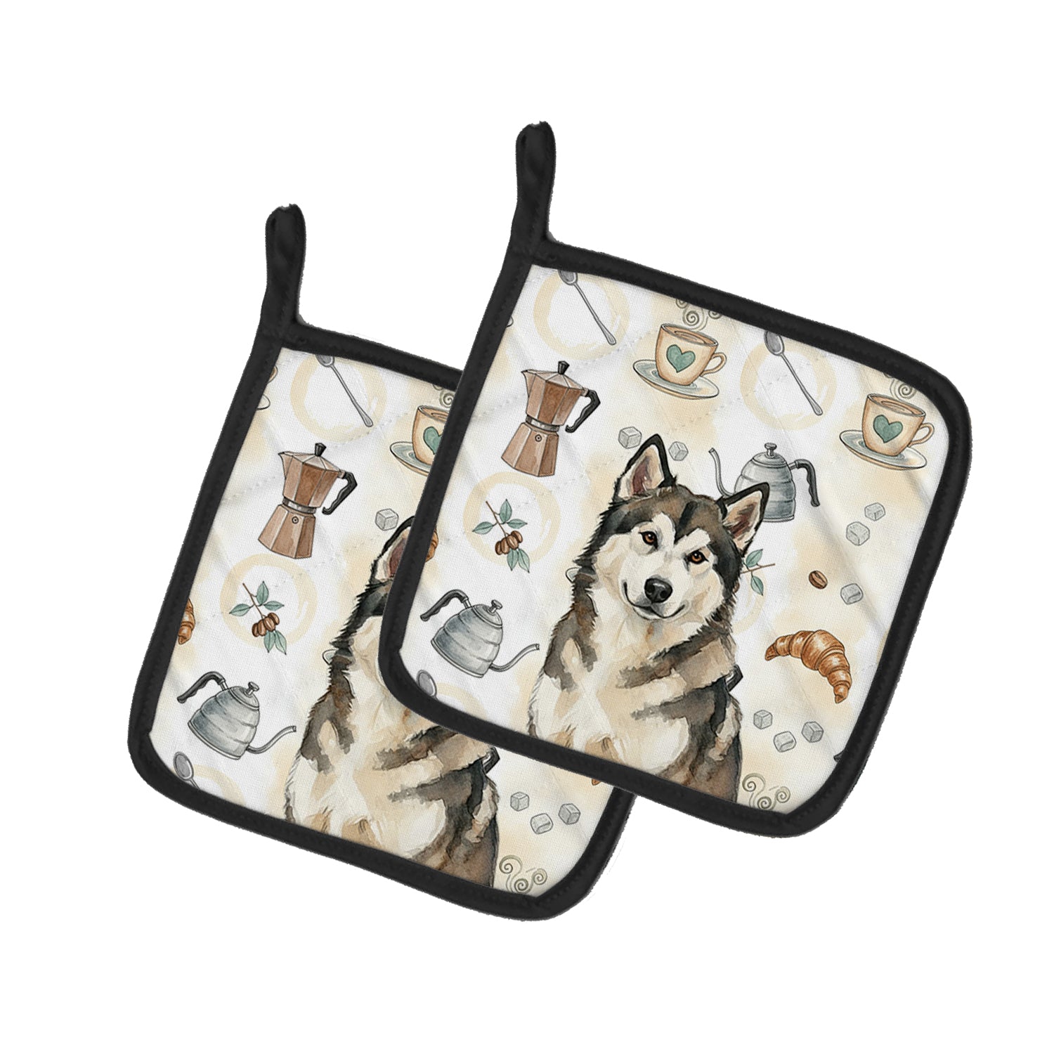 Caroline's Treasures Sable and White Alaskan Malamute Coffee Bar Pair of Pot Holders