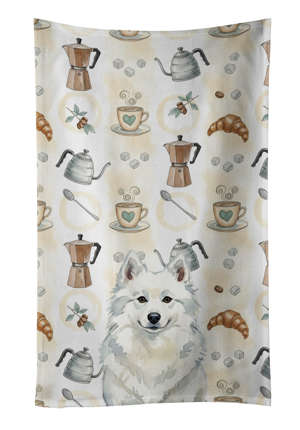 Caroline's Treasures American Eskimo Coffee Bar Kitchen Towel