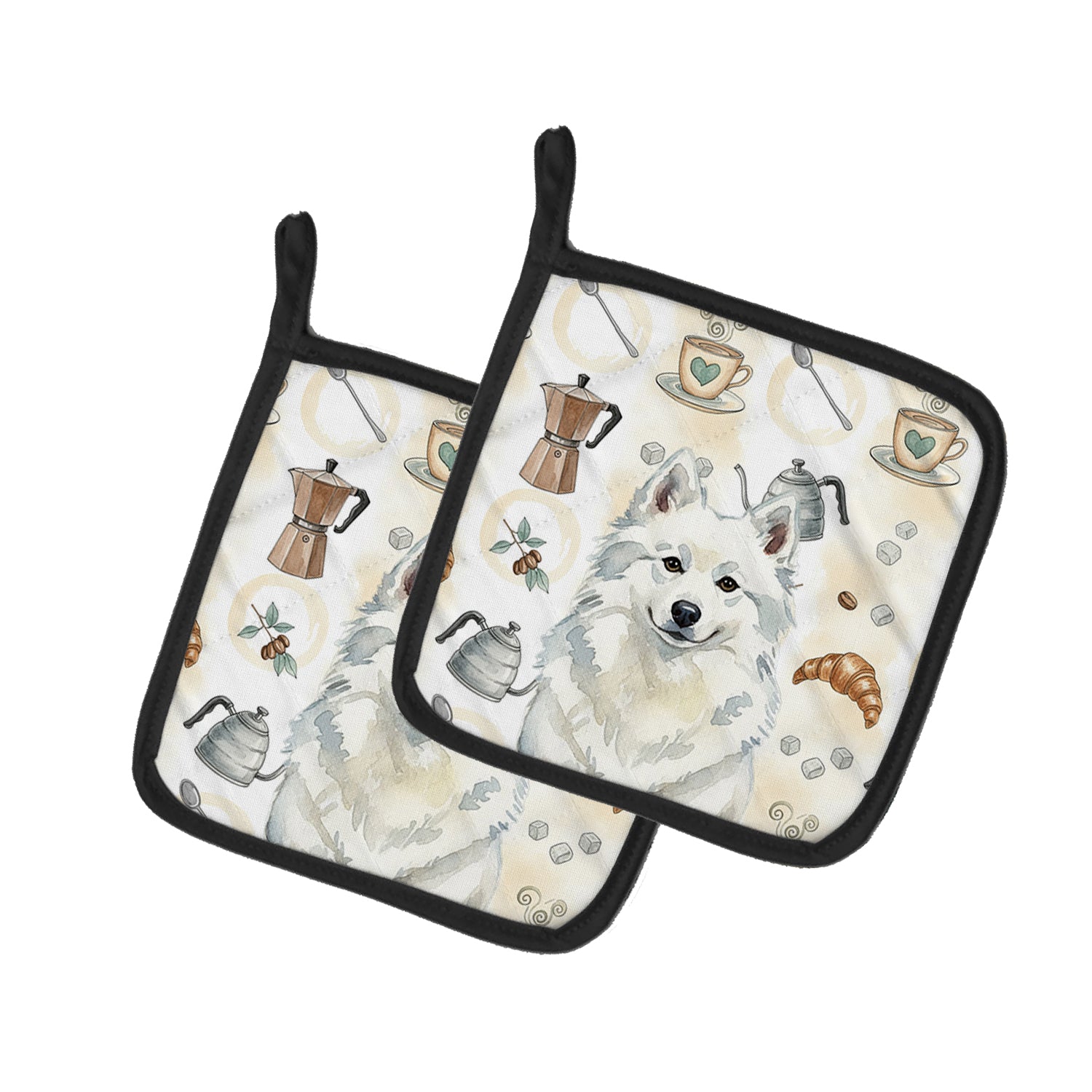 Caroline's Treasures American Eskimo Coffee Bar Pair of Pot Holders