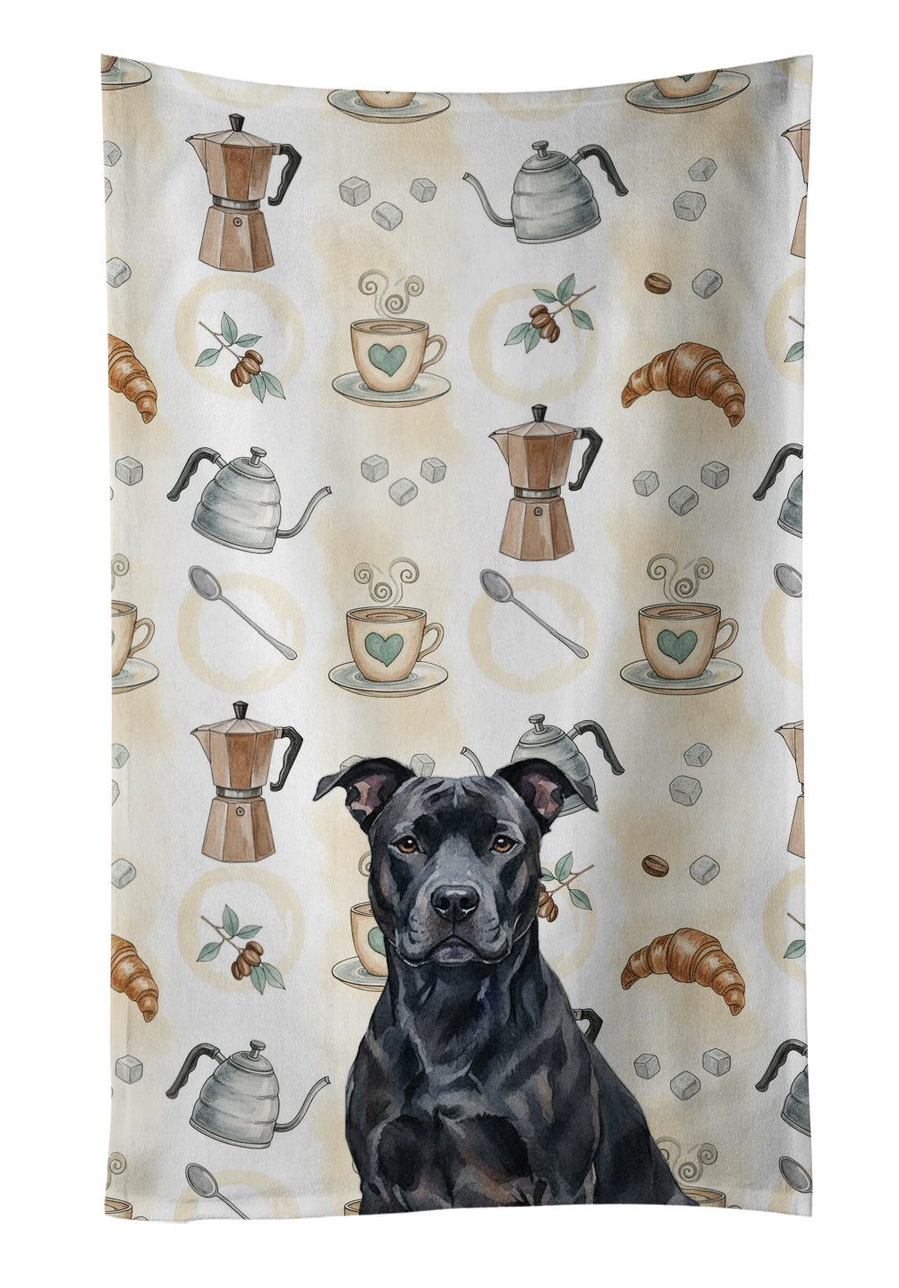 Caroline's Treasures Black American Staffordshire Terrier Coffee Bar Kitchen Towel