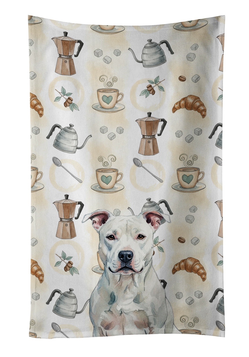 Caroline's Treasures White American Staffordshire Terrier Coffee Bar Kitchen Towel