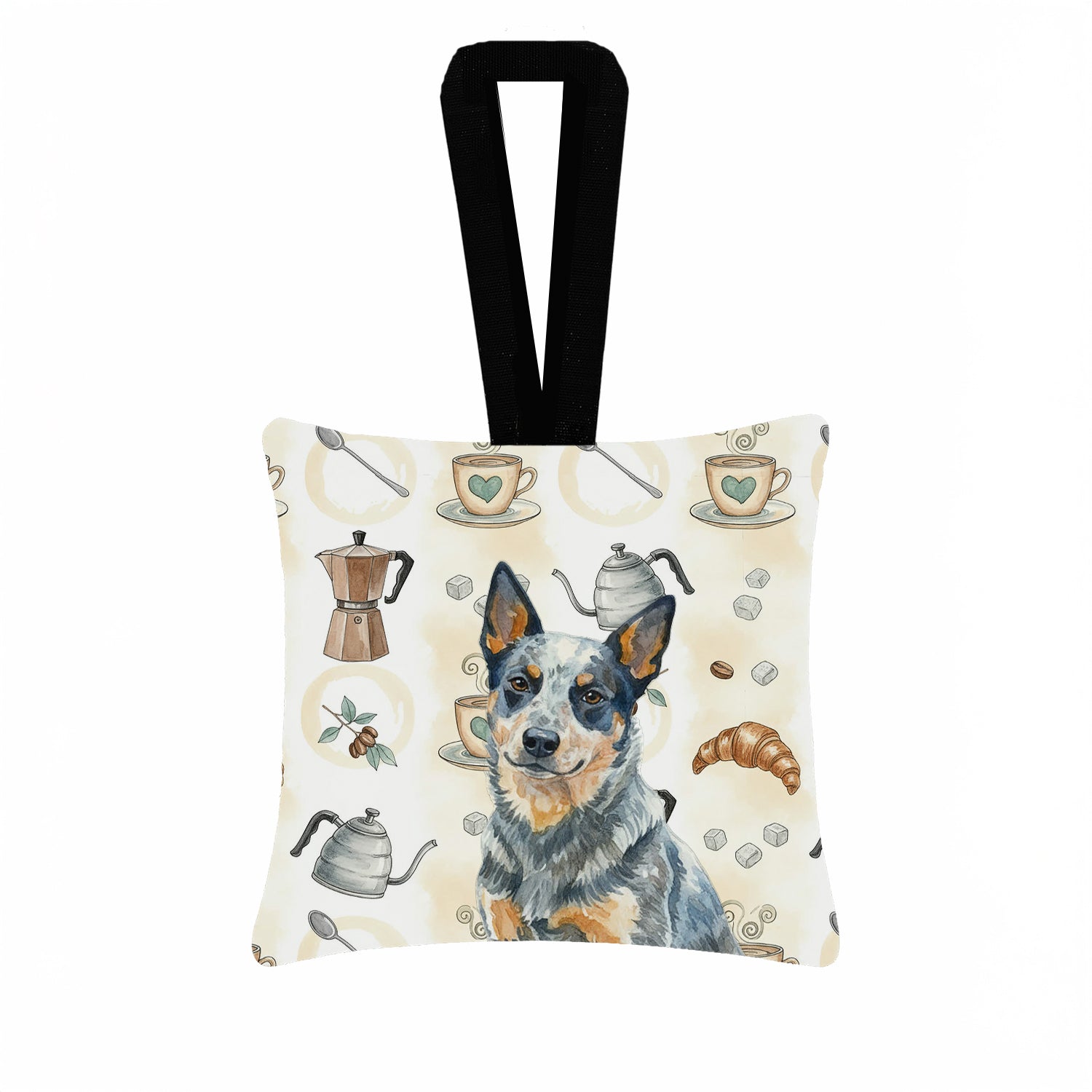 Caroline's Treasures Blue Heeler Australian Cattle Dog Coffee Bar Hanging Square Fabric Ornament 3.5 × 3.5