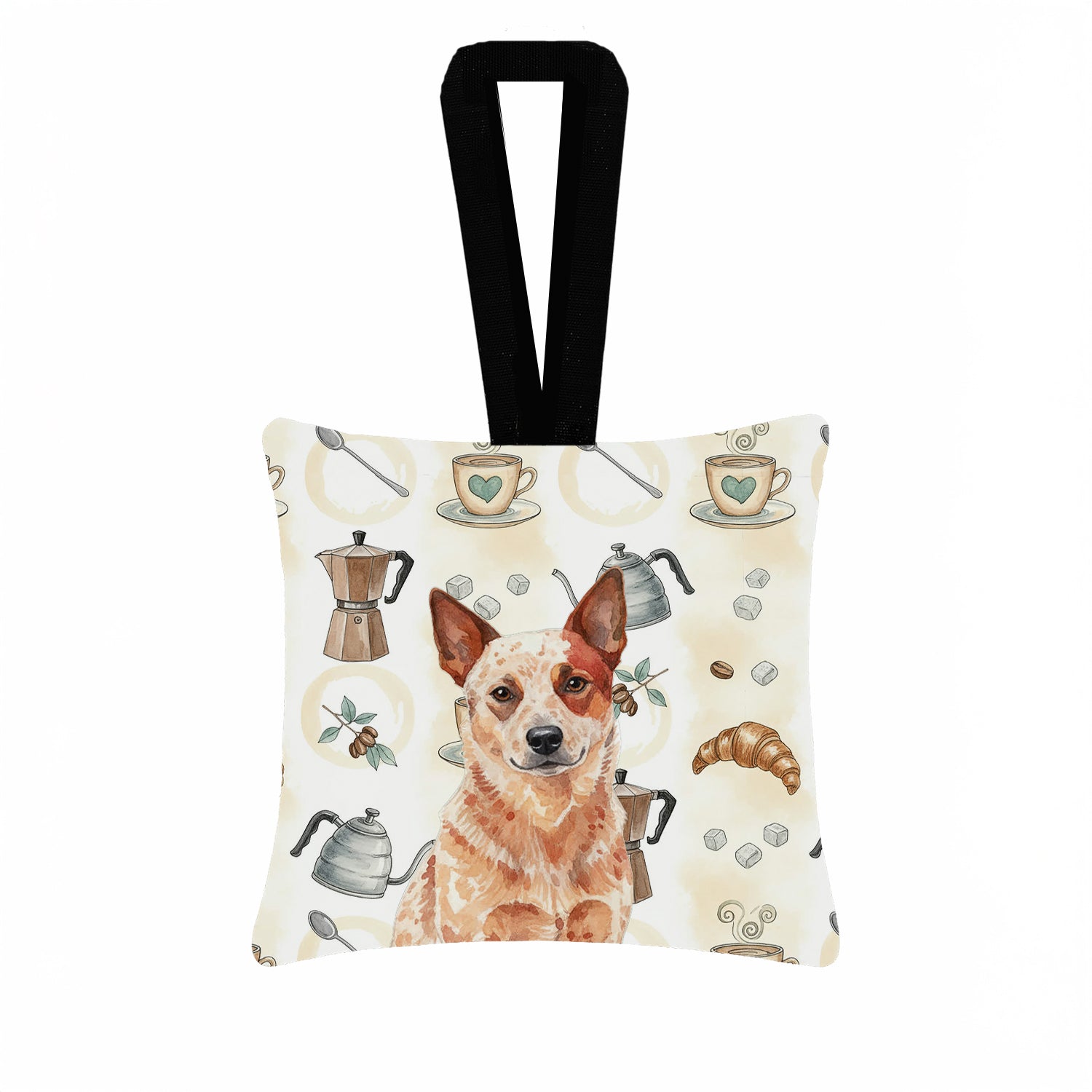 Caroline's Treasures Red Heeler Australian Cattle Dog Coffee Bar Hanging Square Fabric Ornament 3.5 × 3.5