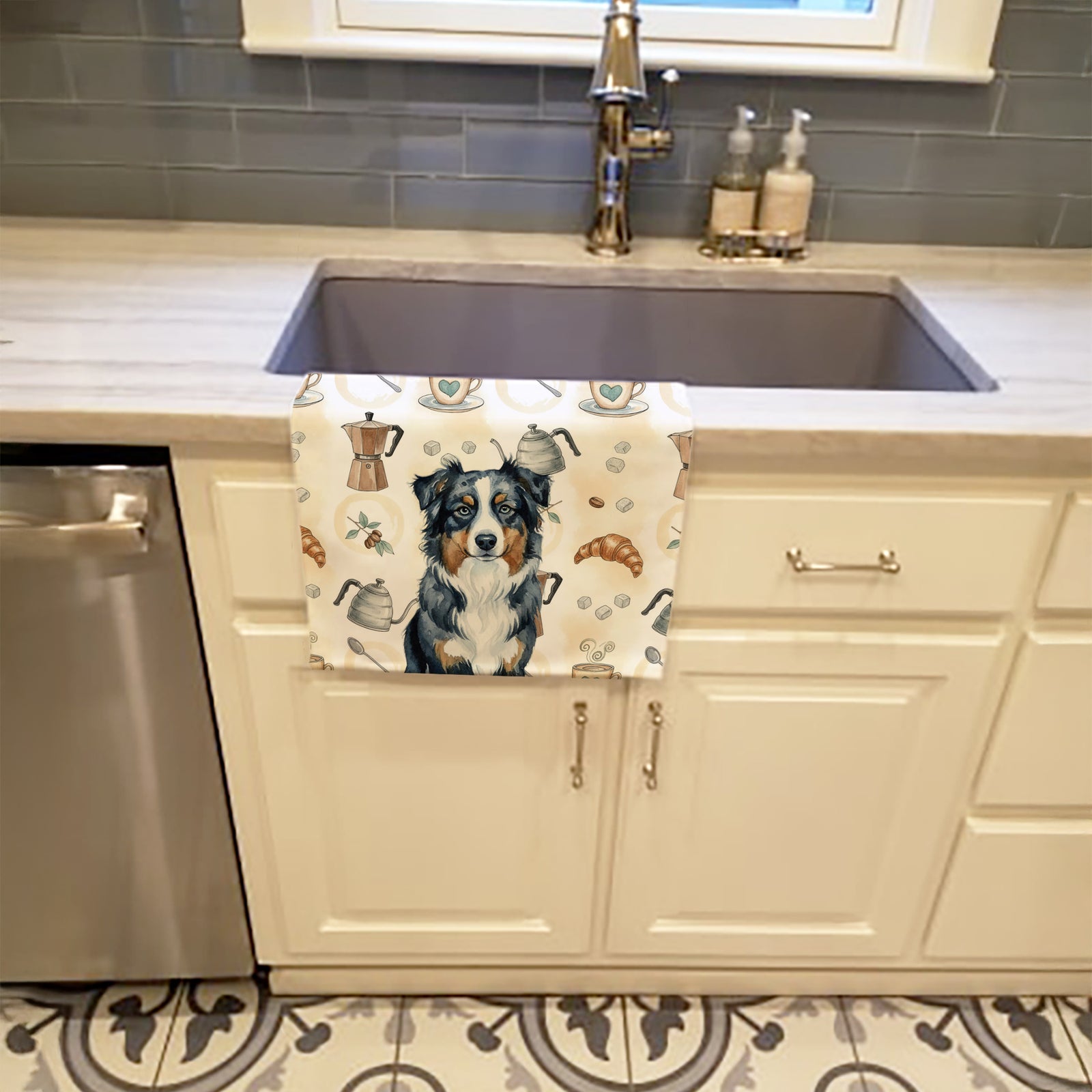 Caroline's Treasures Black Australian Shepherd Coffee Bar Kitchen Towel