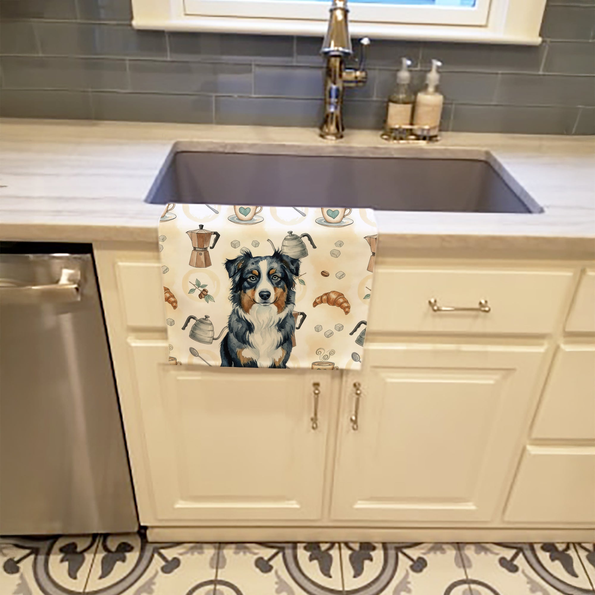 Caroline's Treasures Black Australian Shepherd Coffee Bar Kitchen Towel