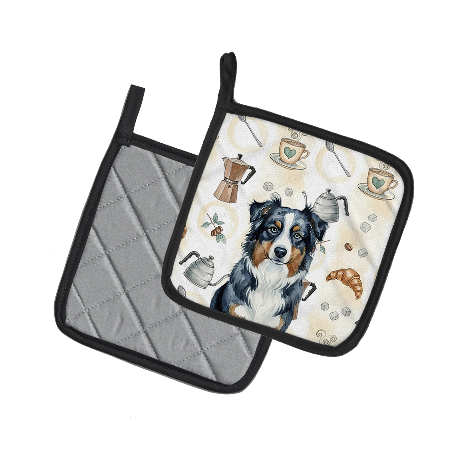 Caroline's Treasures Black Australian Shepherd Coffee Bar Pair of Pot Holders