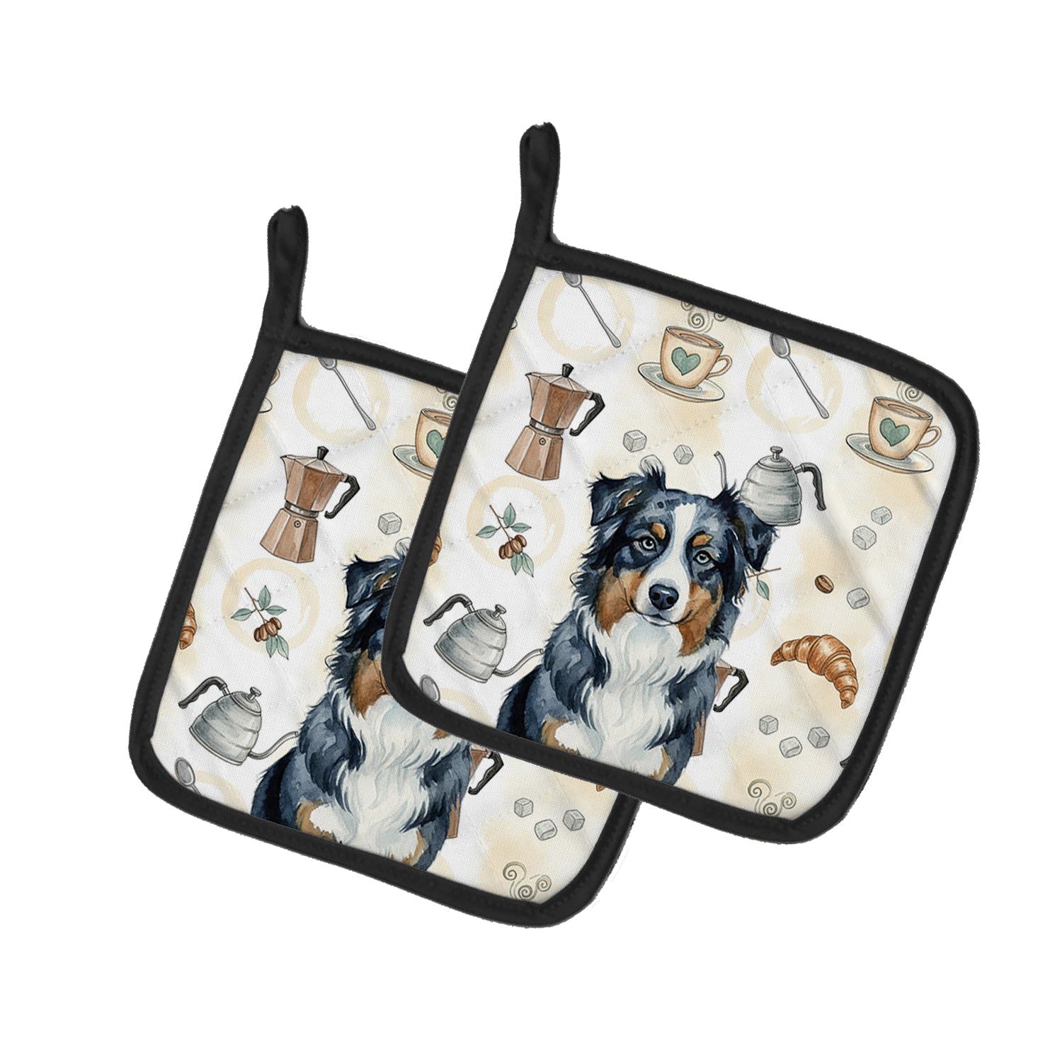 Caroline's Treasures Black Australian Shepherd Coffee Bar Pair of Pot Holders