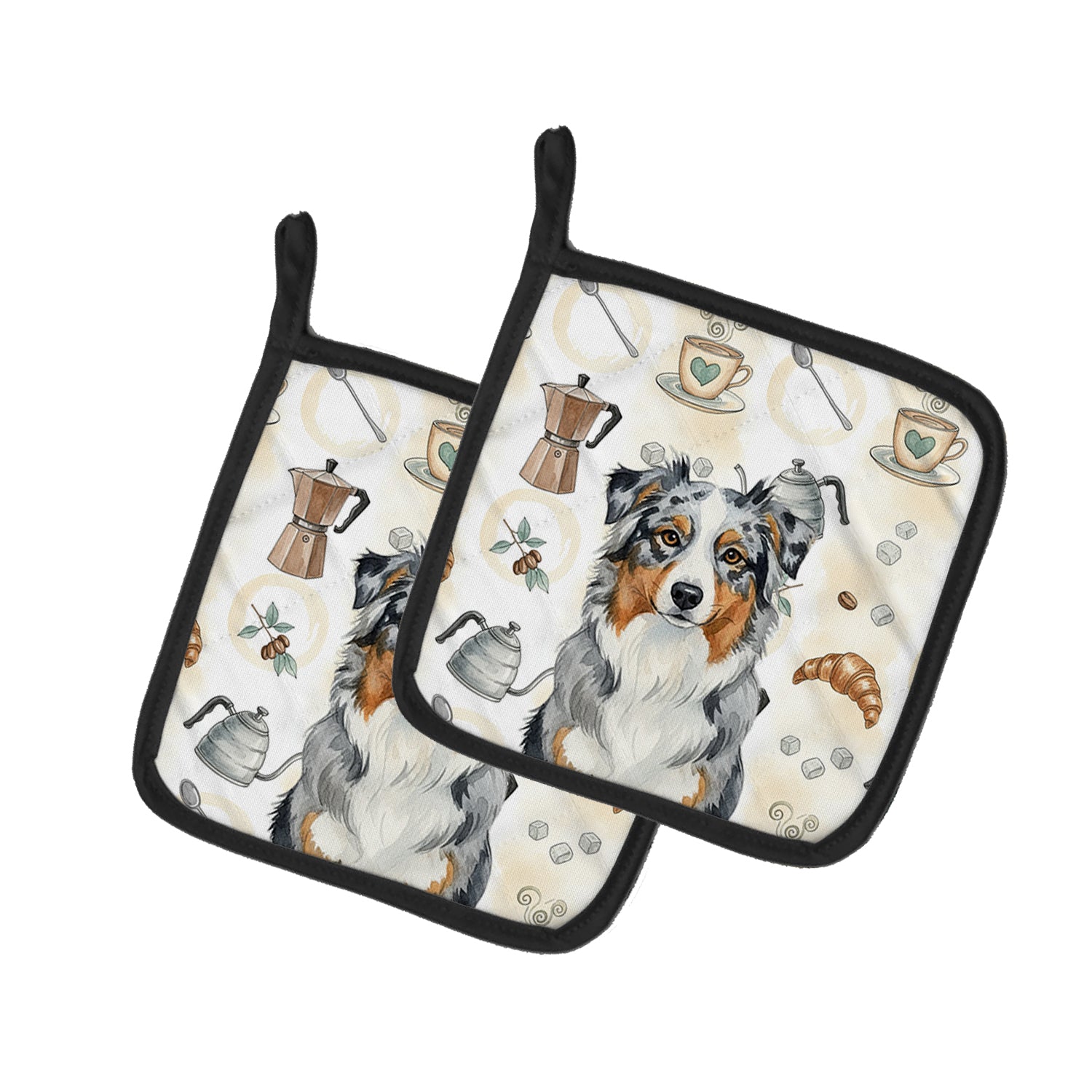 Caroline's Treasures Blue Merle Australian Shepherd Coffee Bar Pair of Pot Holders