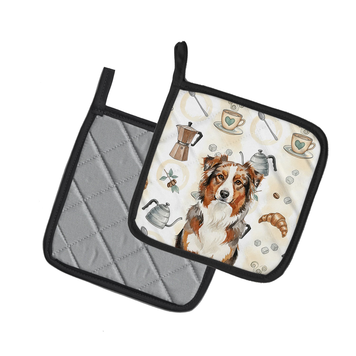 Caroline's Treasures Red Merle Australian Shepherd Coffee Bar Pair of Pot Holders